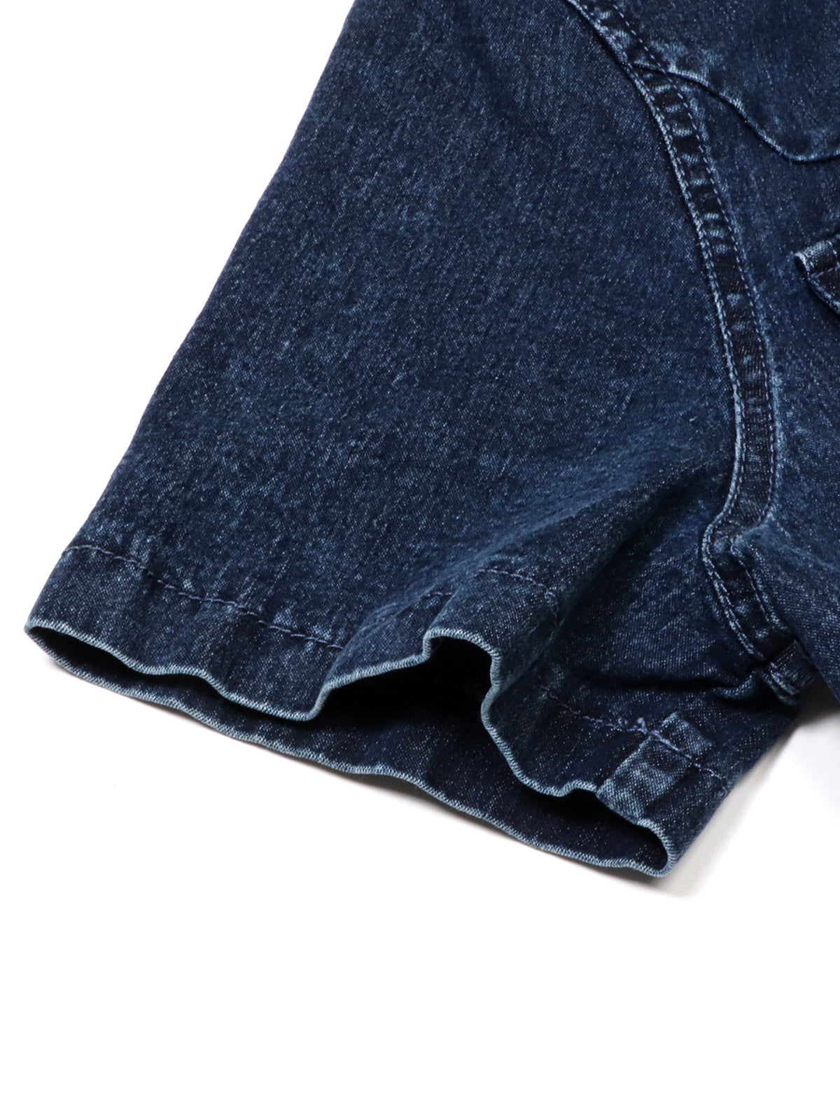 Denim Mini Shirt Dress With Patch Pockets - DarkBlue - 7
