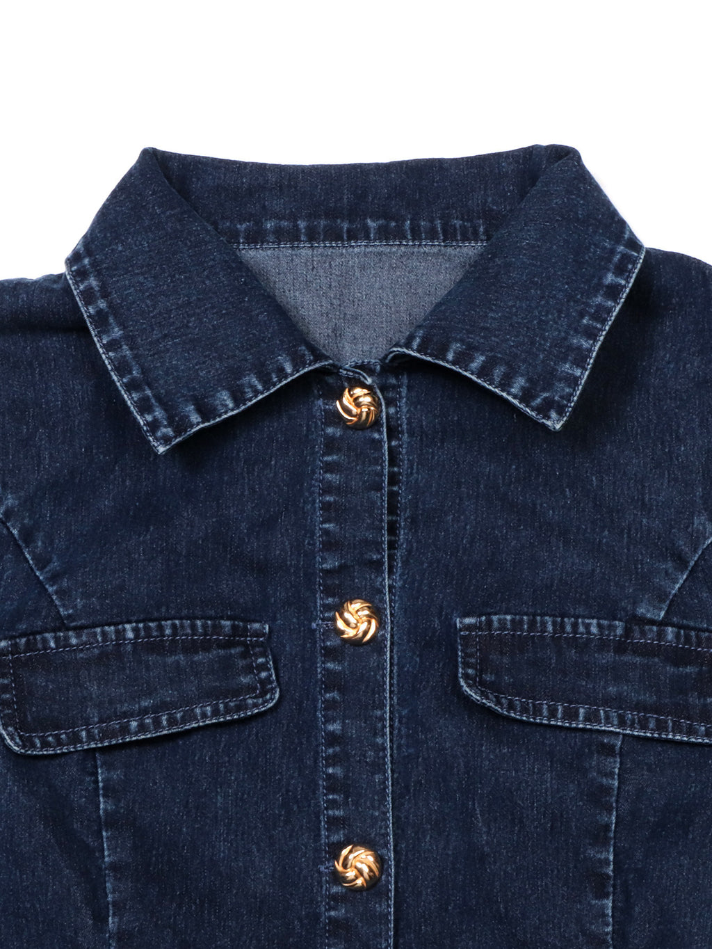 Denim Mini Shirt Dress With Patch Pockets - DarkBlue - 8