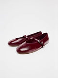 Burgundy Patent Buckle Strap Mary Jane Flats - Burgundy