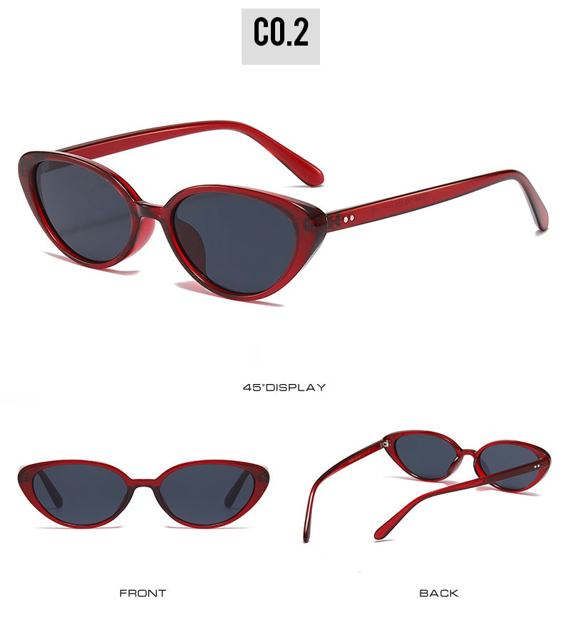 Slim Cat Eye Retro Sunglasses - Red - 1