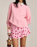Heart Print Ruched Ruffle Mini Skirt - Pink