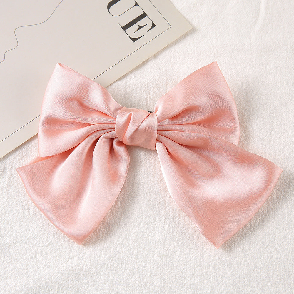 Large Satin Bow Hair Barrette - Pink