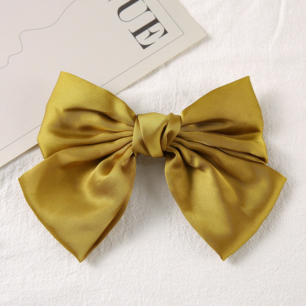 Large Satin Bow Hair Barrette - Yellow