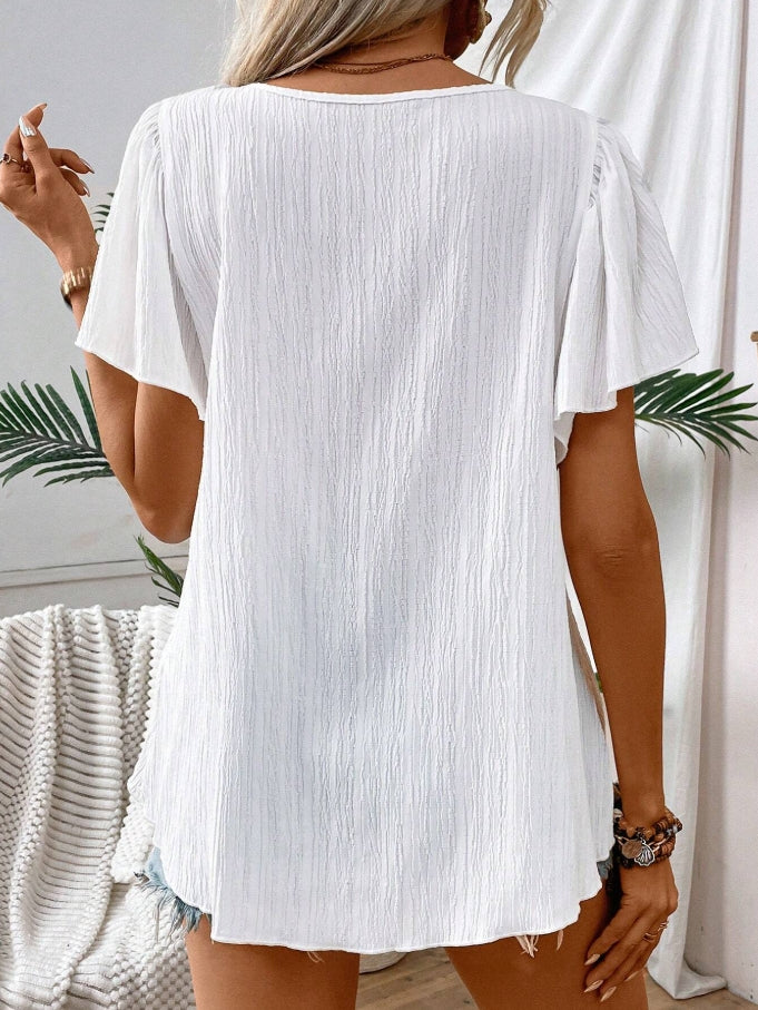 Square Neck Embroidered Yoke Boho Top - White - 5