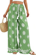 Border Print Wide Leg Palazzo Beach Pants - Green