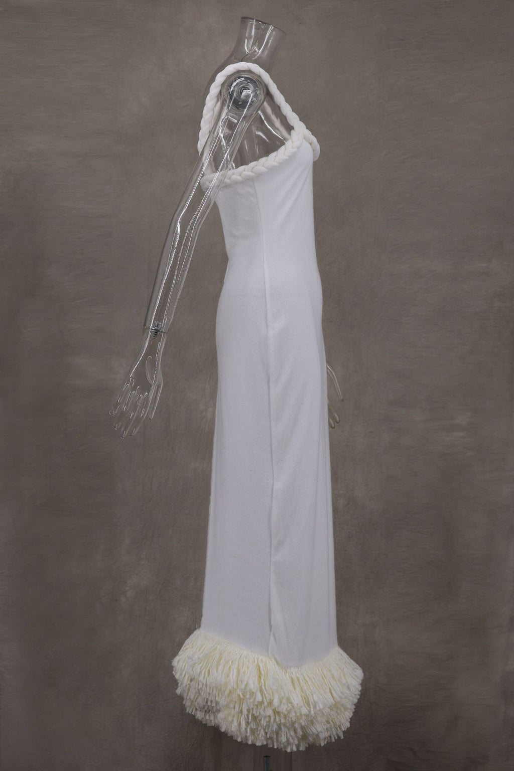 Braided Strap Fringe Hem Maxi Dress - white - 2