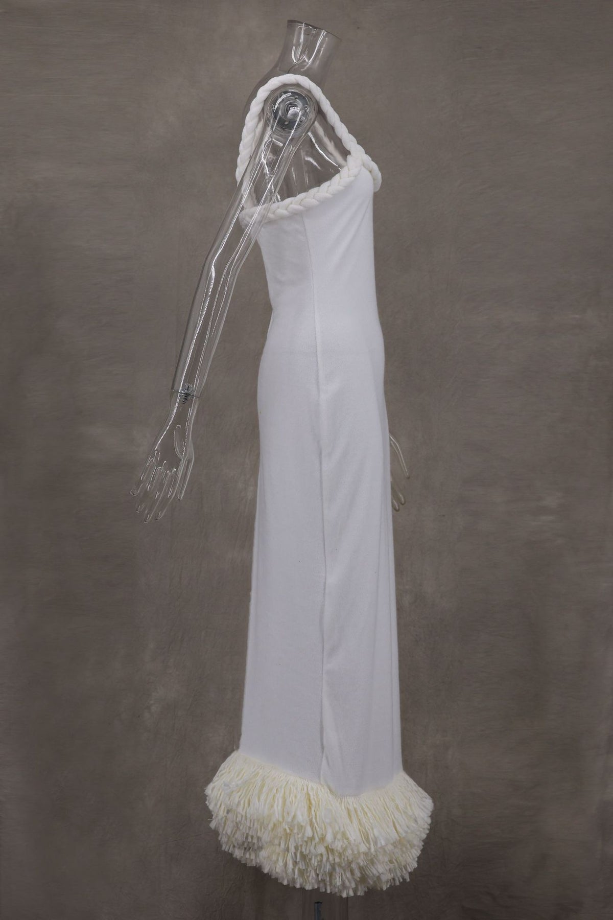 Braided Strap Fringe Hem Maxi Dress - white - 2