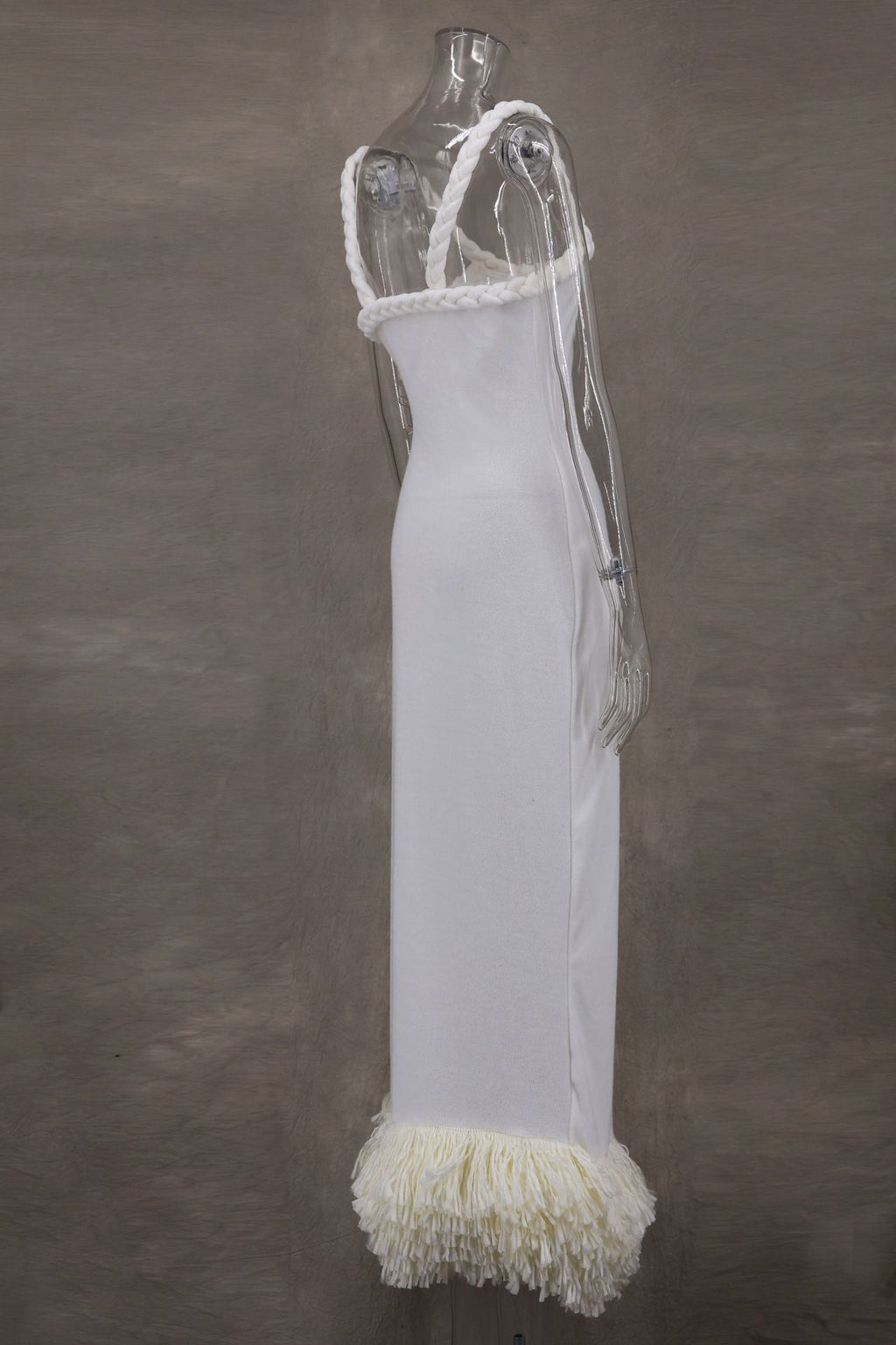 Braided Strap Fringe Hem Maxi Dress - white - 3