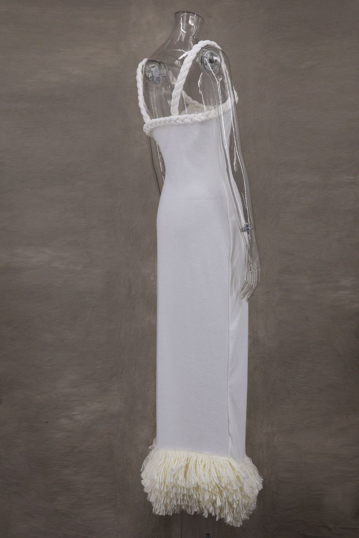 Braided Strap Fringe Hem Maxi Dress - white - 3