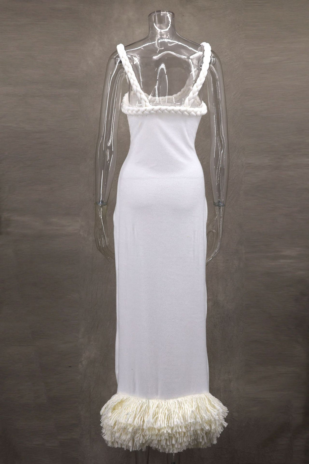 Braided Strap Fringe Hem Maxi Dress - white - 4