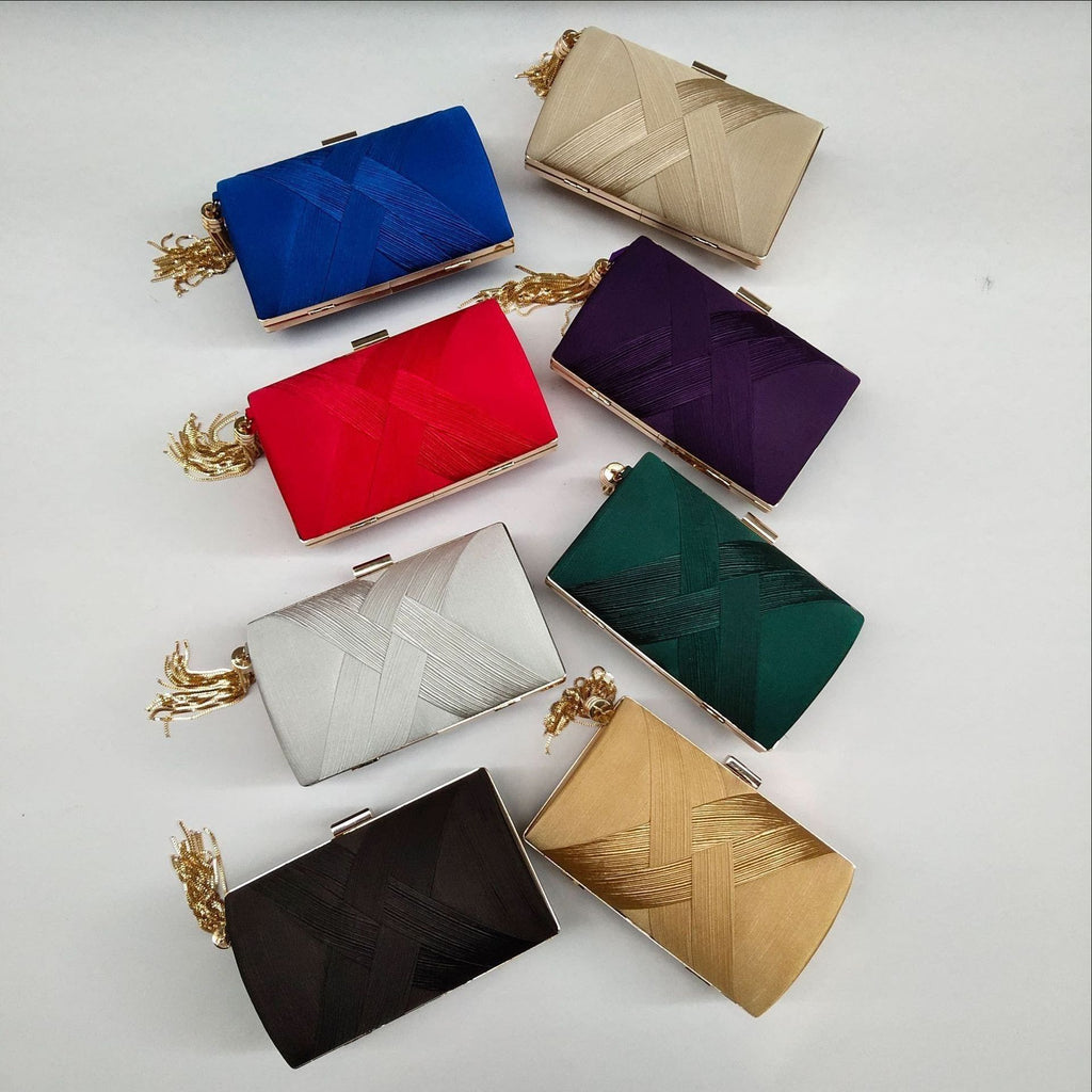 Woven Satin Hard Case Tassel Clutch - view 2