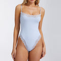 Lace Trim Square Neck Sculpting Bodysuit - Light Blue