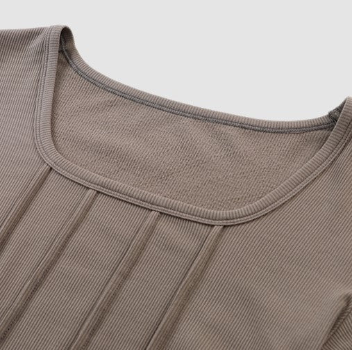 Square Neck Corset Seam Cropped Top - Khaki - 1