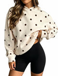 Dotted Drop Shoulder Hoodie Sweatshirt - Apricot