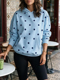 Dotted Drop Shoulder Hoodie Sweatshirt - Blue