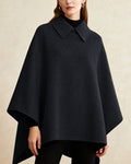Collared Wool Blend Cape Poncho - Black