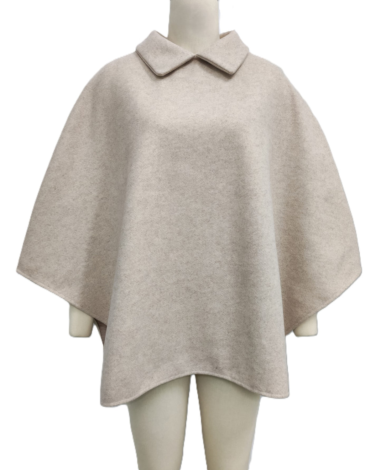 Collared Wool Blend Cape Poncho - Khaki