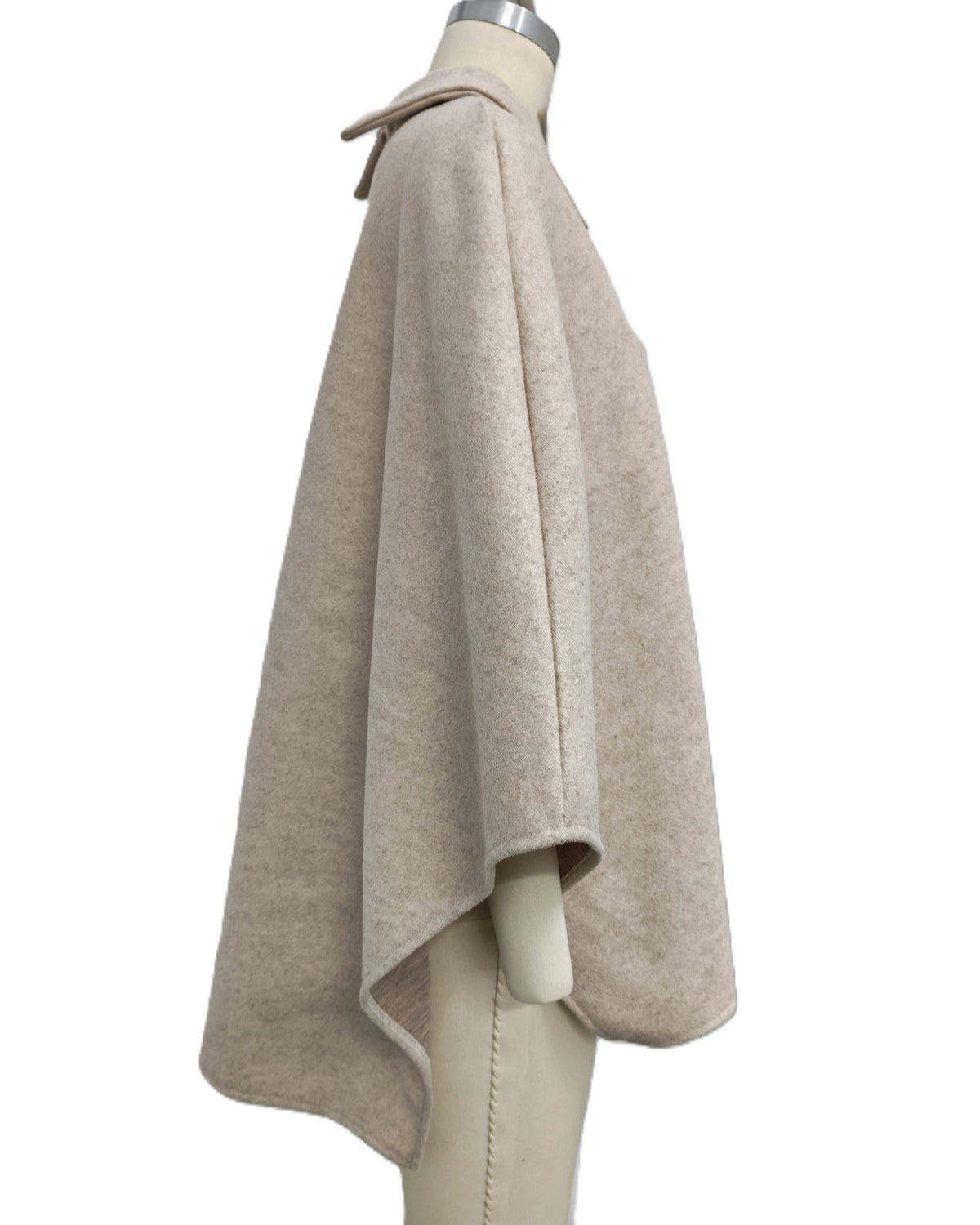 Collared Wool Blend Cape Poncho - Khaki - 1