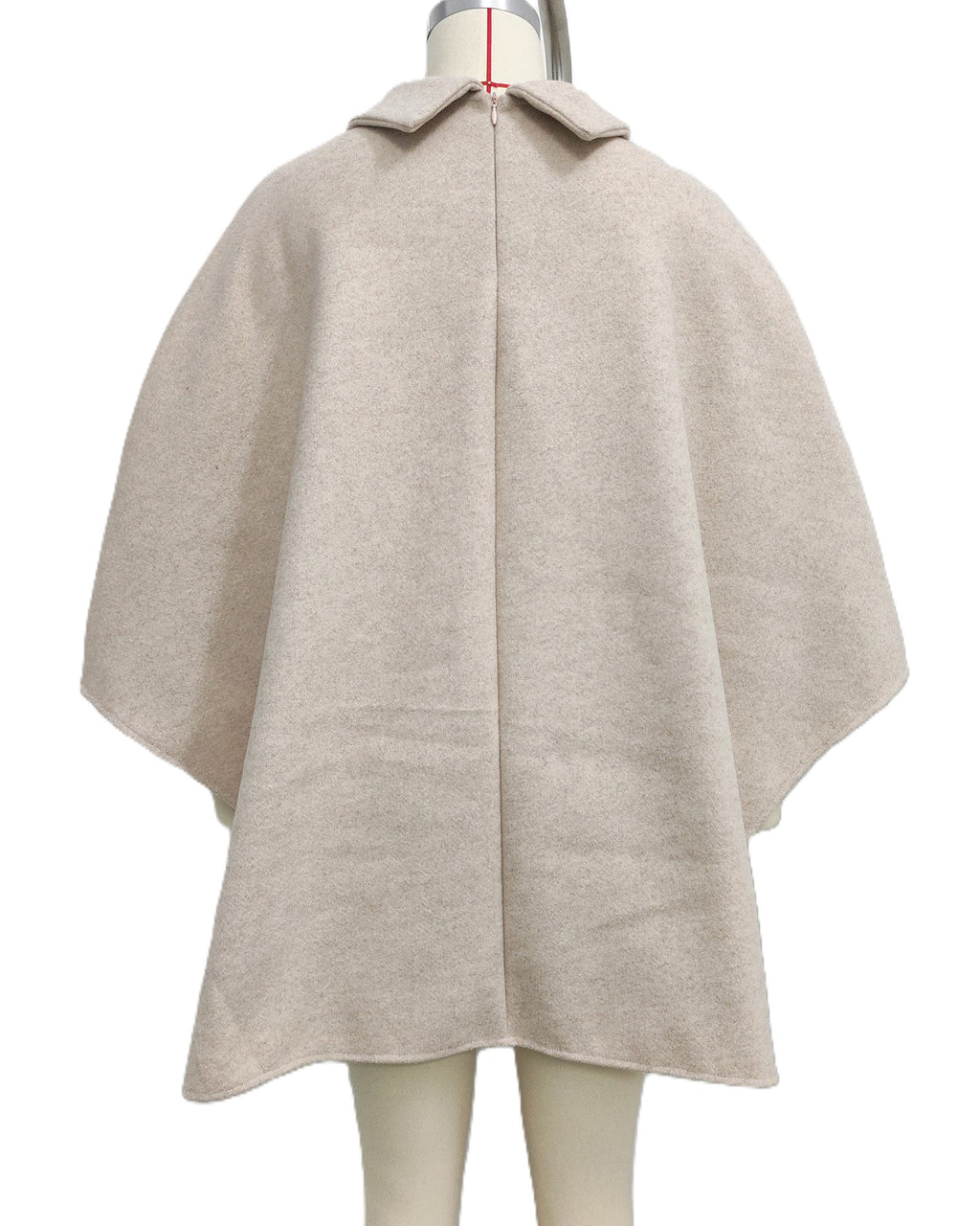 Collared Wool Blend Cape Poncho - Khaki - 2