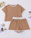 Space Dye Crop Tee And Shorts Set - Brown