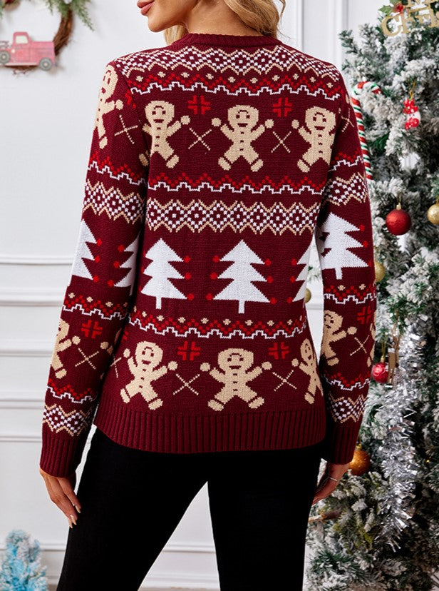 Gingerbread Fair Isle Crewneck Holiday Sweater - Winered - 1