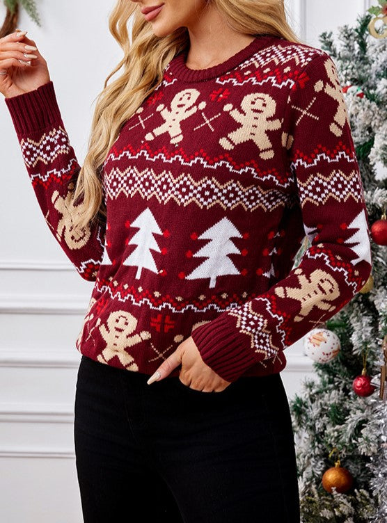Gingerbread Fair Isle Crewneck Holiday Sweater - Winered - 2
