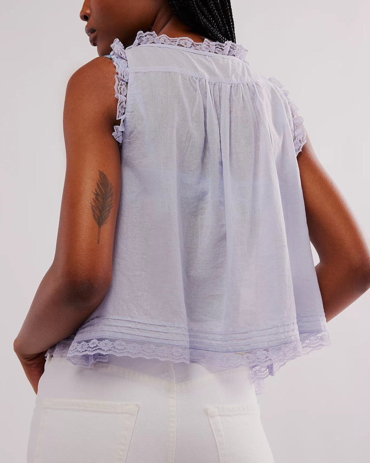 Lace Trim Button Front Boho Camisole - Lavender - 1