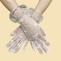Sheer Dot Mesh Ruffle Bow Gloves - White
