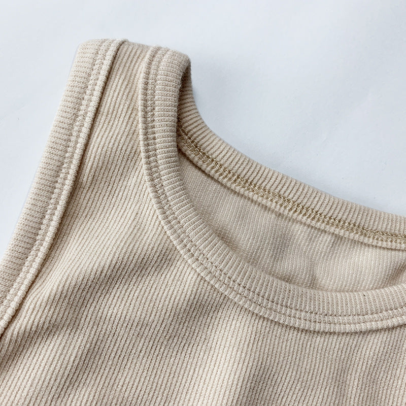 Ribbed Racer Neck Crop Tank Top - Khaki - 7