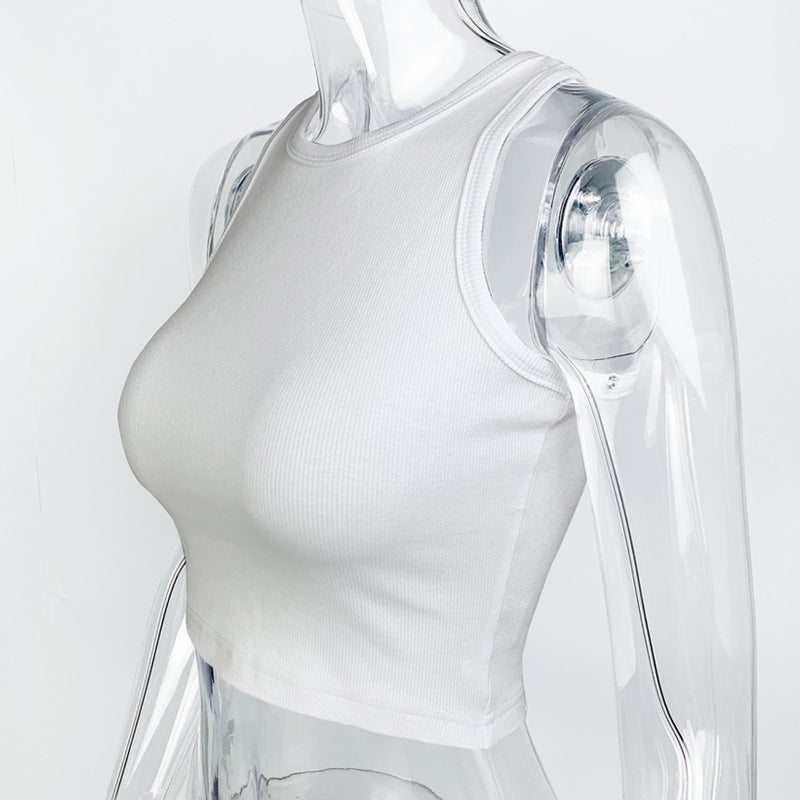 Ribbed Racer Neck Crop Tank Top - White - 5