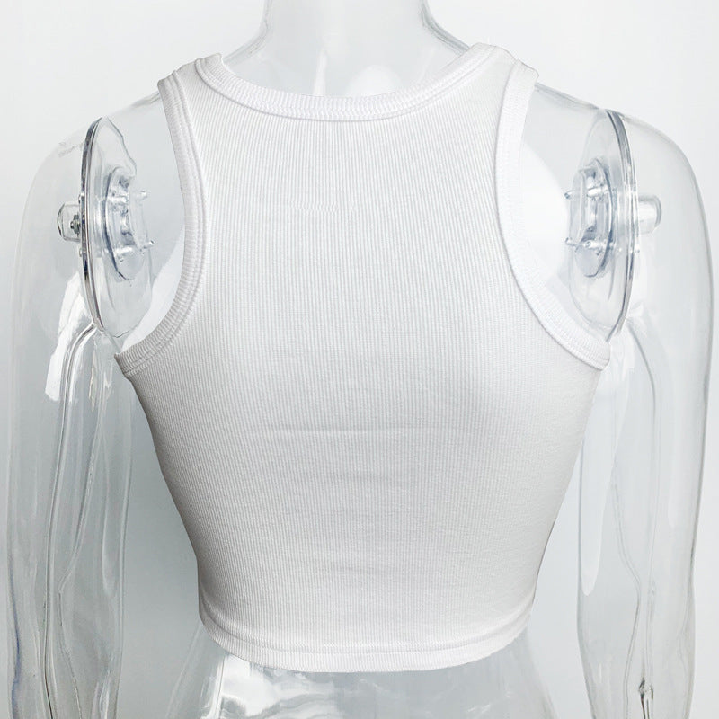 Ribbed Racer Neck Crop Tank Top - White - 6