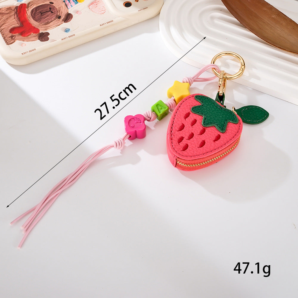 Mini Fruit Coin Purse Bag Charm Keychain - Strawberry