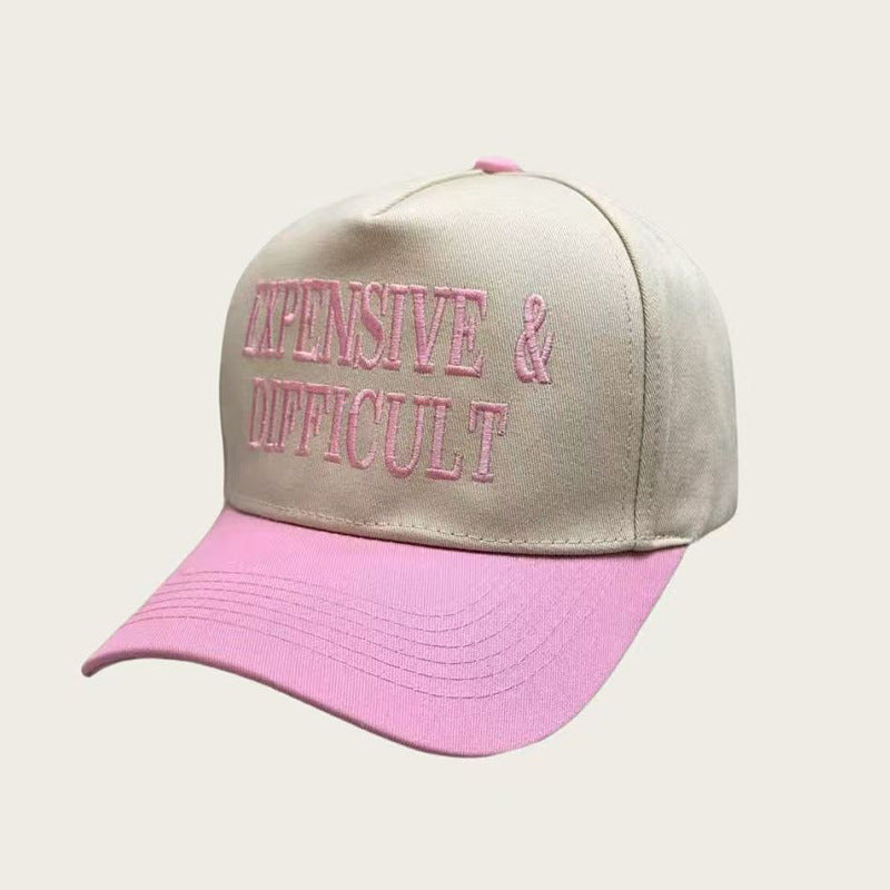Embroidered Statement Colorblock Baseball Cap - Pink