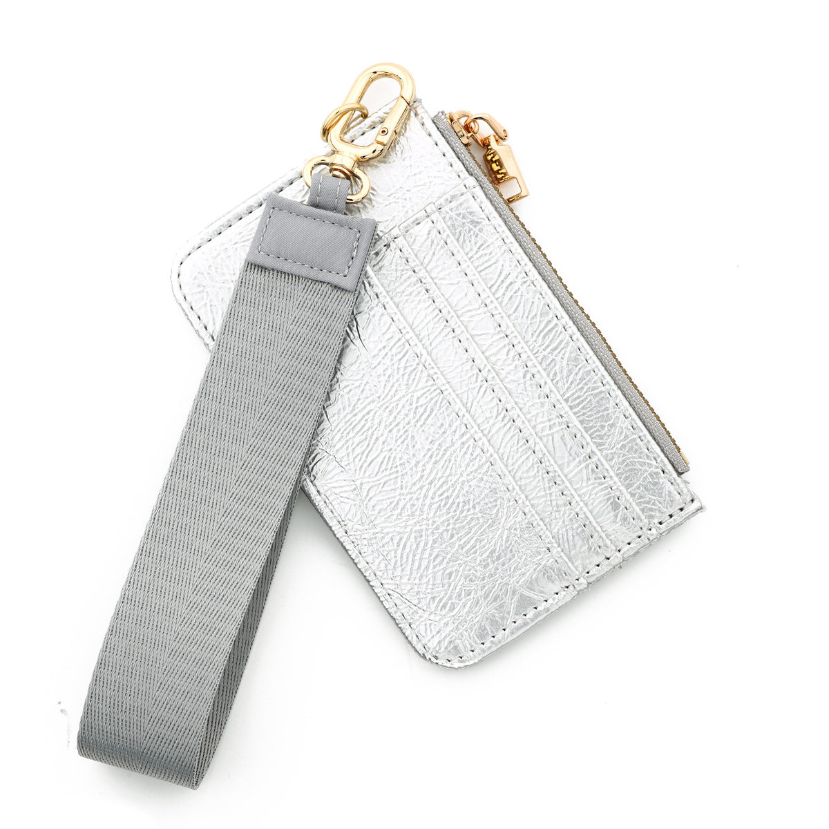 Shiny Patent Mini Wristlet Wallet with Keychain Ring - Silvery