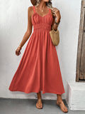 Shirred Waist Strappy Maxi Sundress - Brickred