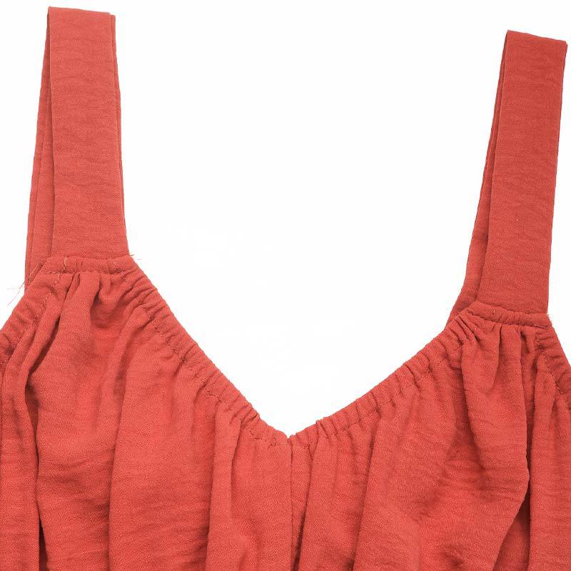 Shirred Waist Strappy Maxi Sundress - Brickred - 4