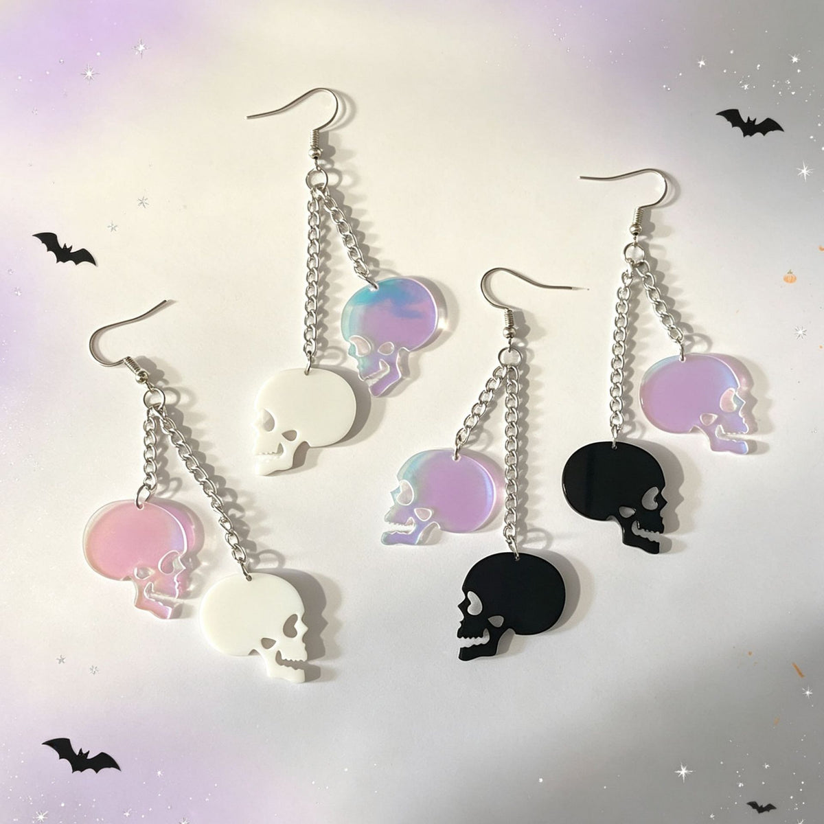 Gothic Skull Charm Acrylic Drop Earrings - Black