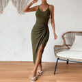 Twist Front Ribbed Cami Maxi Dress - Green