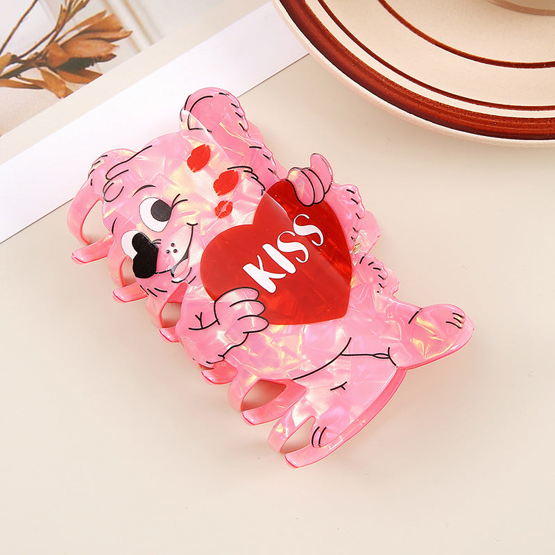 Cartoon Bear Heart Claw Clip - Pink