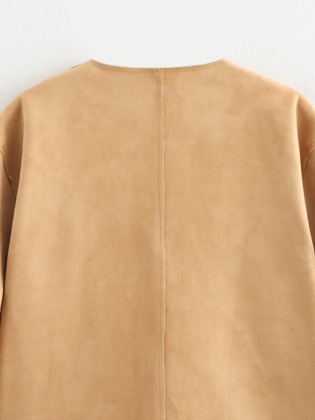 Collarless Faux Suede Patch Pocket Jacket - Khaki - 3