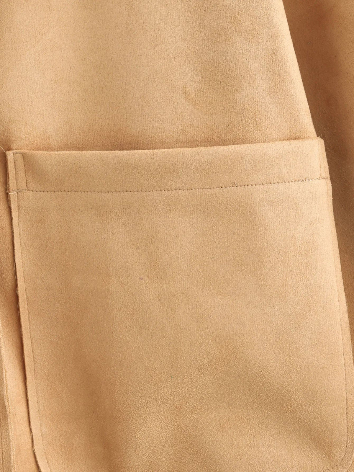 Collarless Faux Suede Patch Pocket Jacket - Khaki - 7