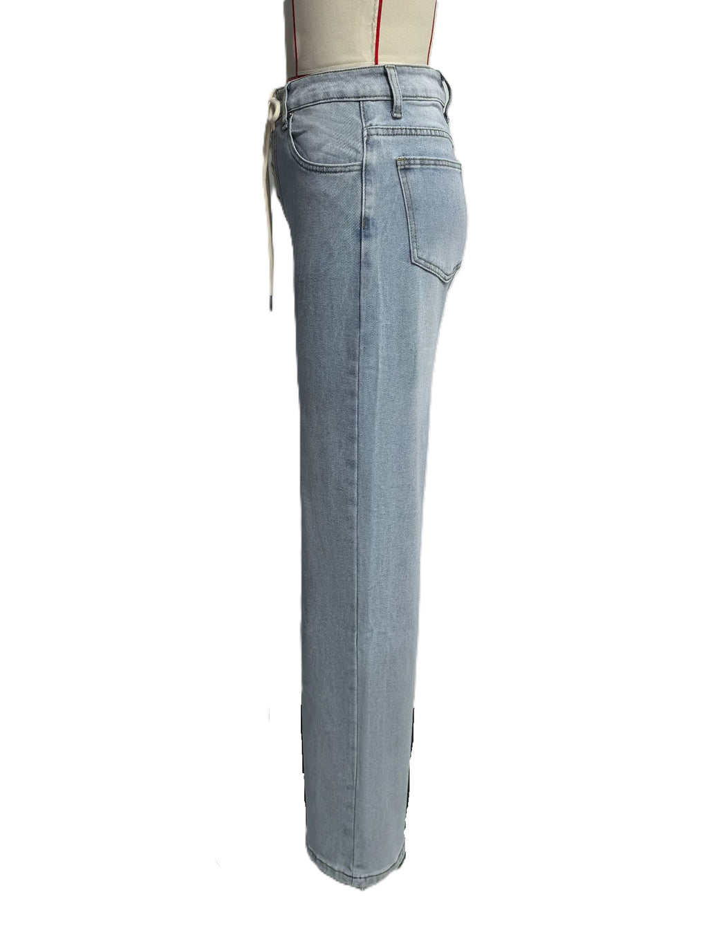 Lace Up Front High Rise Wide Leg Jeans - Blue - 5