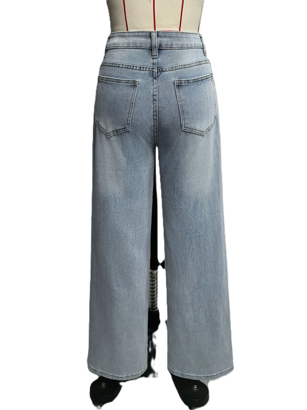 Lace Up Front High Rise Wide Leg Jeans - Blue - 6