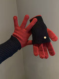 Colorblock Fold Over Ribbed Cuff Knit Gloves - Red