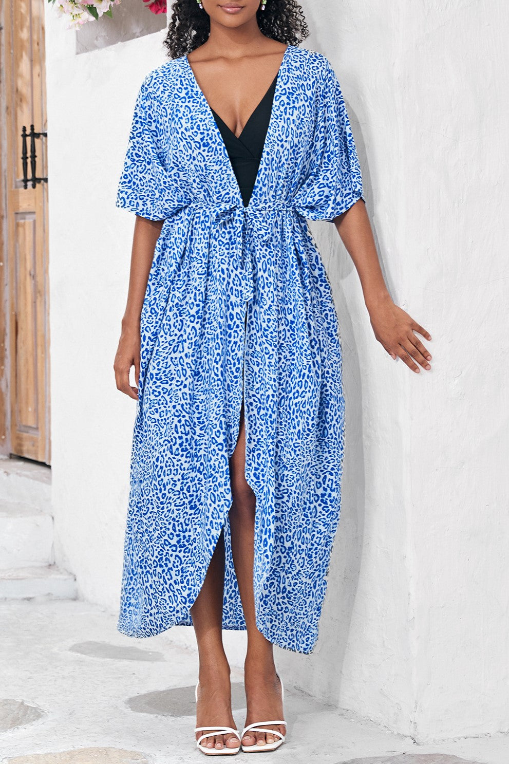 Tie Dye Print Open Front Long Kimono - Be-Leopard