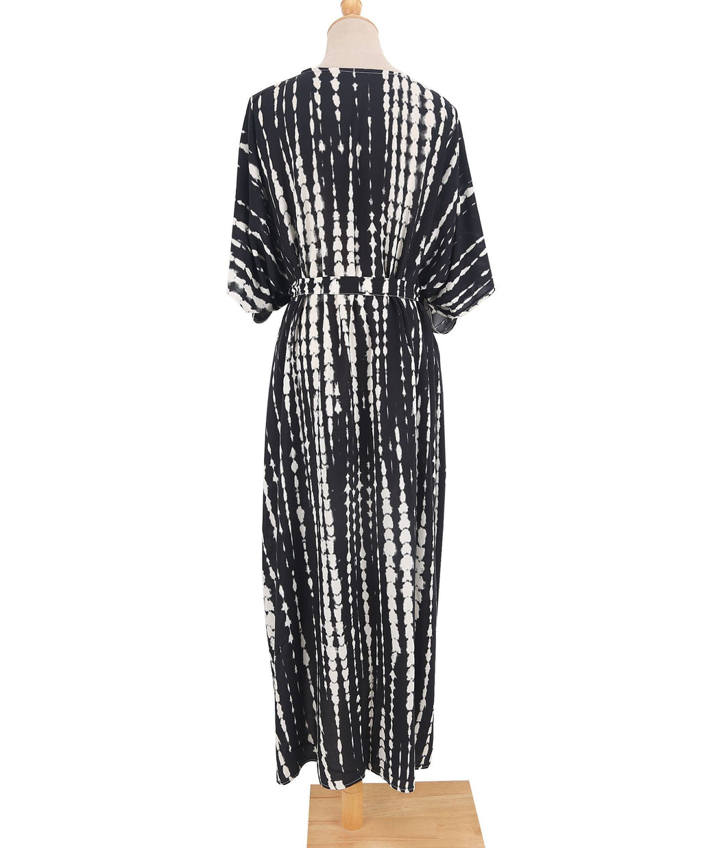Tie Dye Print Open Front Long Kimono - Black - 3