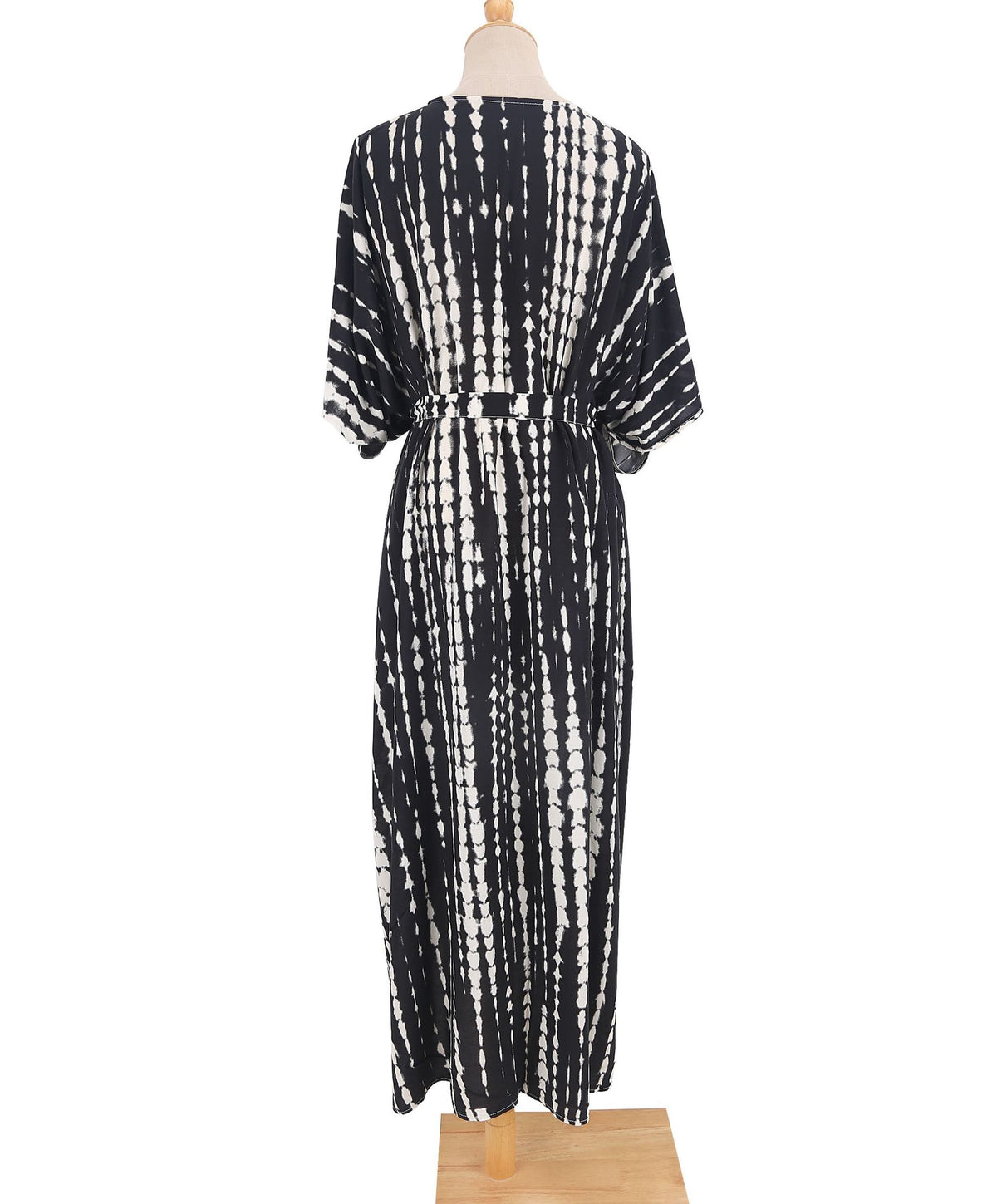 Tie Dye Print Open Front Long Kimono - Black - 3
