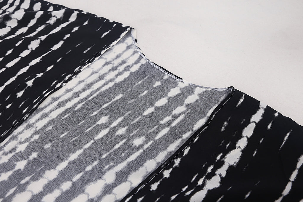 Tie Dye Print Open Front Long Kimono - Black - 4