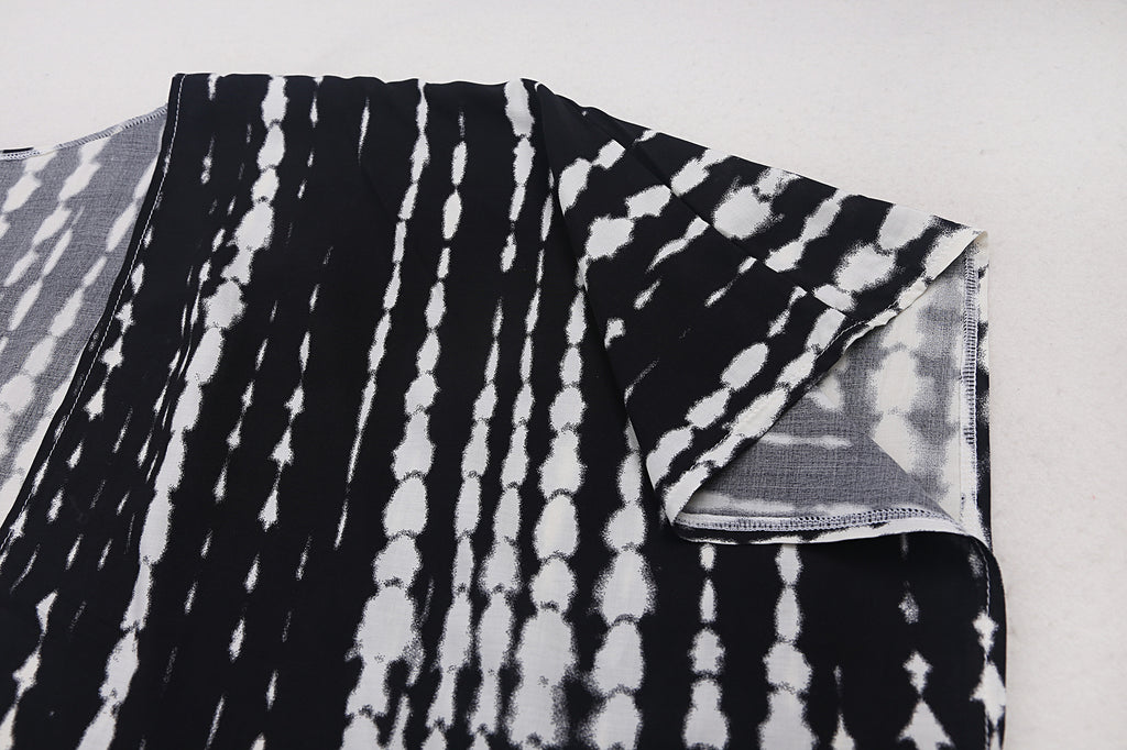 Tie Dye Print Open Front Long Kimono - Black - 5