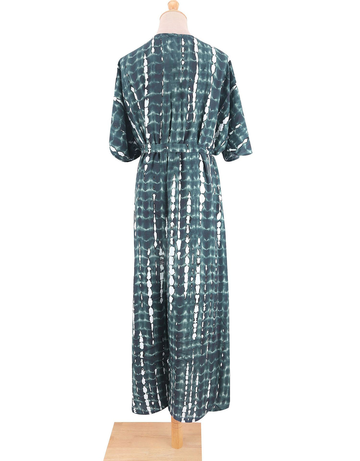 Tie Dye Print Open Front Long Kimono - Dark Green - 3